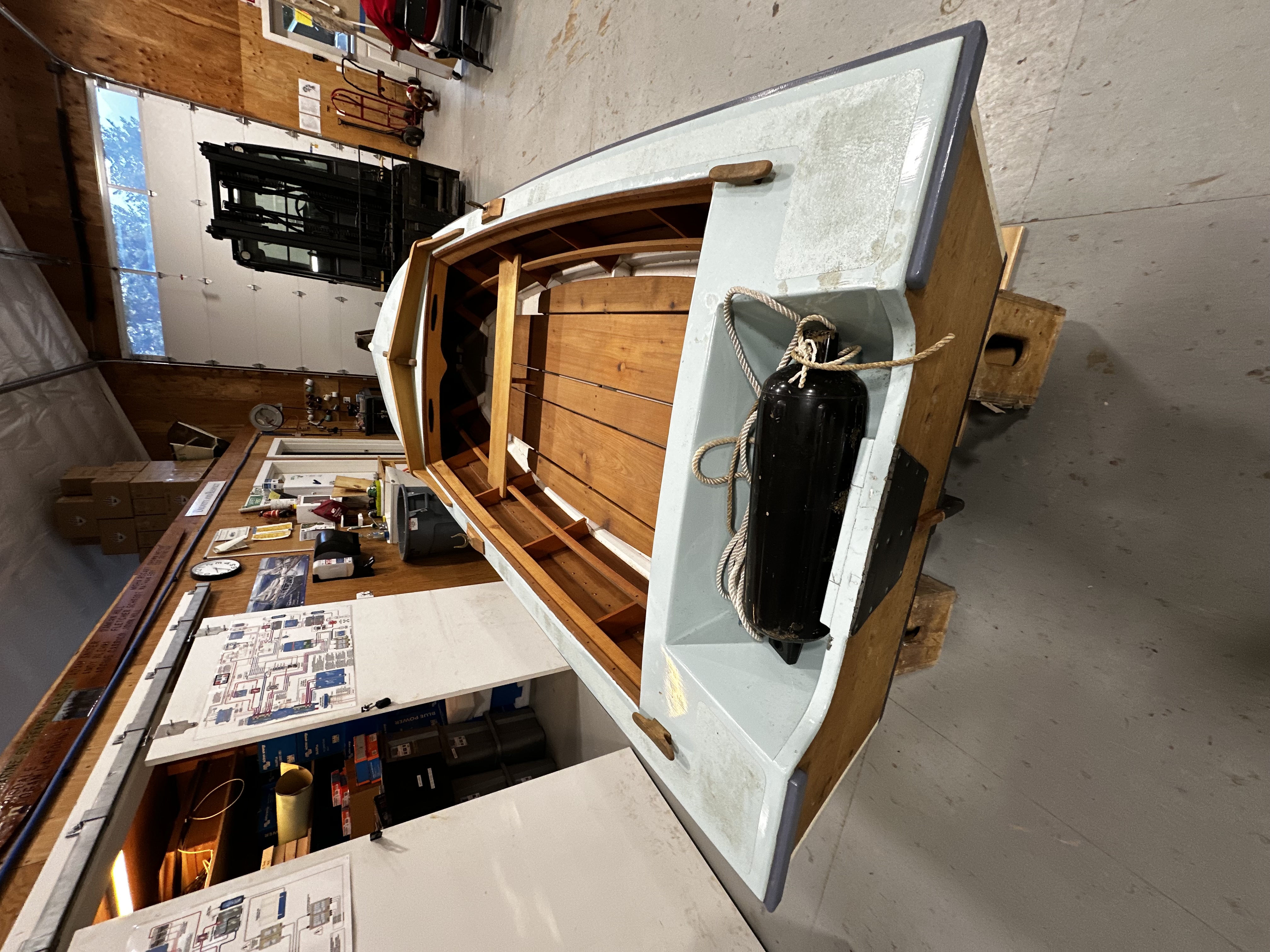 12-foot custom wooden runabout in the NWSWB workshop